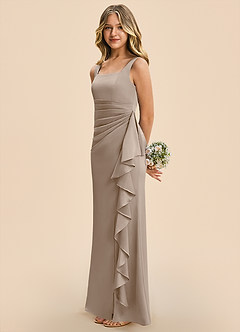 Azazie Adrienne Junior Taupe Sheath Pleated Stretch Satin Dress image5