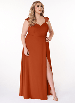 Azazie Everett Bridesmaid Dresses Burnt Orange A-Line V-neck Ruched Chiffon Dress image9