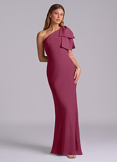 Azazie Yuanna Bridesmaid Dresses Mulberry Mermaid One Shoulder Chiffon Dress image3
