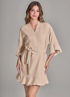 front Bijpassende kleur 2-delige geplooide wolkenzachte badjas en slipset