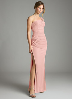 Azazie Tati Probar vestidos en casa Vestido de Borgoña de Malla de Corte Recto con Vestidos sin tirantes image3