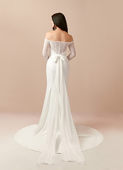 Azazie Aracely Wedding Dresses Diamond White Mermaid Off the Shoulder Stretch Crepe Dress image4