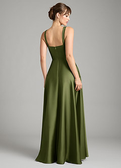 Azazie Shaude Bridesmaid Dresses Olive A-Line Pleated Stretch Satin Dress image2