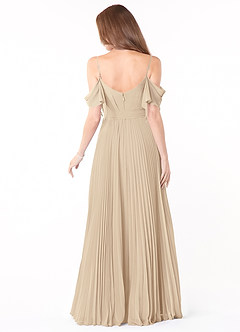 Azazie Lyney Bridesmaid Dresses Champagne A-Line Off the Shoulder Chiffon Dress image2