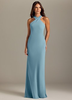 Azazie Doretta Bridesmaid Dresses Moody Blue Mermaid Pleated Chiffon Dress image1