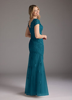Azazie Marbella vestidos de madre de la novia Vestido de Azul Tinta de Encaje de Sirena con Reina Ana Lentejuelas image6