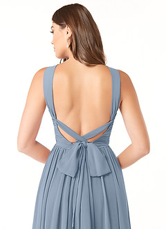 Azazie Dionne Bridesmaid Dresses Dusty Blue A-Line Corset Chiffon Dress image3