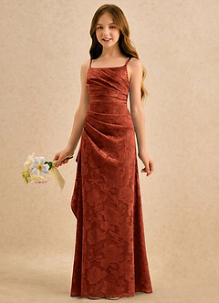 Azazie Cannoli Girls Formal Flower Girl Dresses Auburn A-Line Pleated Floral Burnout Dress image3