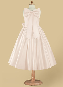 Azazie Bo Peep Flower Girl Dresses White Alabaster A-Line Bow Matte Satin Dress image8