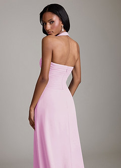 Azazie Clarisa Vestidos de damas de honor Vestido de Rosa Caramelo de Gasa de Corte en A con Plisado image4