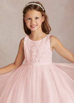 Azazie Calla Flower Girl Dresses Blushing Pink Ball-Gown Lace Tulle Dress image1