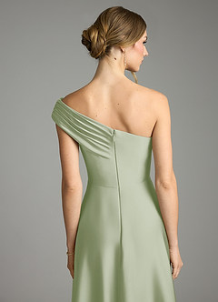 Azazie Melanie Jurken voor bruidsmeisjes Jurk van Stretch Satijn met A-Lijn Off the Shoulder Stoffige Salie image2