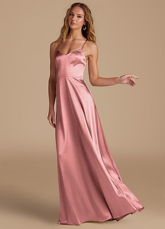 Azazie Mei Brautjungfernkleider A-Linie Metallischer Satin Kleid Rosettenrosa image4