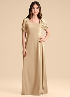 Azazie Briar Junior Vestido de Champán de Satén Elástico de Corte en A con Lazo image3