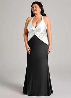 Azazie Valerie Bridesmaid Dresses Ivory Black Mermaid Pleated Stretch Satin Dress image11