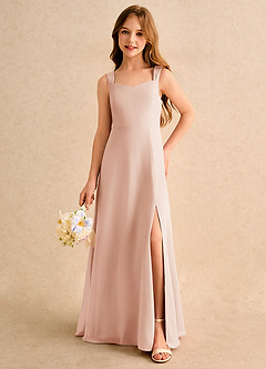 Azazie Makani Girls Formal Robe Demoiselle D'honneur Fillette Robe Trapèze en Mousseline de soie Encolure en Forme de Cœur Rose Anglais image5