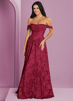 Barbie ♥ Azazie Bridesmaid Dresses Burgundy A-Line Off the Shoulder Floral Burnout Convertible Dress image12