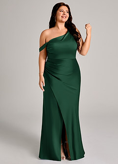Azazie Madelyn Bridesmaid Dresses Dark Green Mermaid One Shoulder Stretch Satin Convertible Dress image13