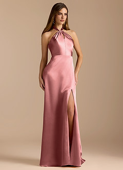 Azazie Tracie Bridesmaid Dresses Rosette A-Line Pleated Metallic Satin Dress image5