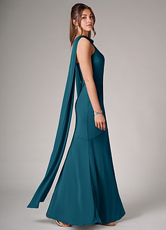 Azazie Kinsley Brautjungfernkleider Meerjungfrau-Linie Seitliche Cut-Outs Stretch-Satin Kleid Tintenblau image6