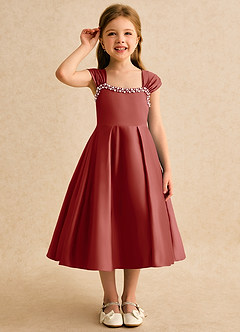 Azazie Yosemite Flower Girl Dresses Terracotta Ball-Gown Sweetheart Neckline Matte Satin Dress image5