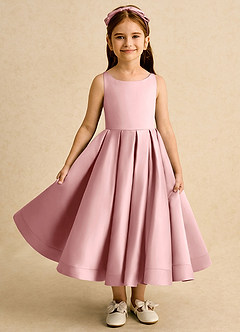Azazie Babs vestidos de niña de las flores Vestido Rosa Polvorienta de Satin Mate de Vestido de princesa con Plisado image2
