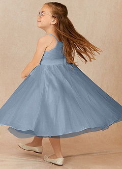 Azazie Dito Vente Finale Robe Trapèze en Tulle Plissée Bleu Poussiéreux image3