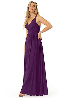 Azazie Kora Bridesmaid Dresses Grape A-Line Pleated Chiffon Dress image4