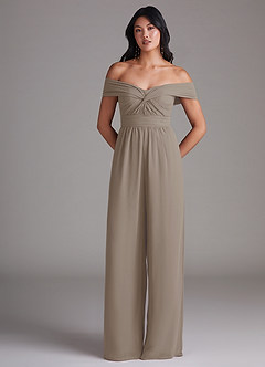 Azazie Lamara Brautjungfernkleider Wandelbar Schulterfrei Chiffon Overall/Jumpsuit Taupe image3
