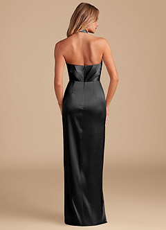Azazie Zaya Bridesmaid Dresses Black Sheath Pleated Metallic Satin Dress image7