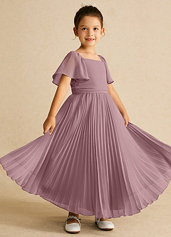 Azazie Bun Bun Flower Girl Dresses Dusty Rose A-Line Pleated Chiffon Dress image1