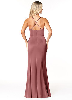 Azazie Marzia Bridesmaid Dresses Amethyst Sheath Cowl Pleated Stretch Satin Dress image2