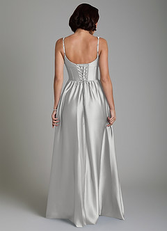 Azazie Mona Brautjungfernkleider A-Linie Korsett Stretch-Satin Kleid Silber image2