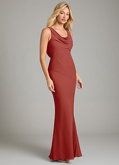 Azazie Rylina Vestidos de damas de honor Vestido de Terracota de Gasa de Corte Sirena con Plisado image5