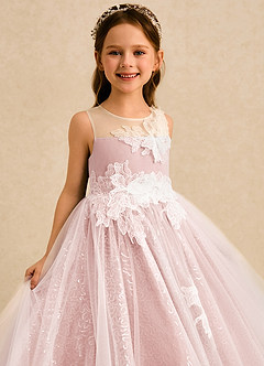 Azazie Addison Flower Girl Dresses Powder Pink Ball-Gown Sequins Tulle Dress image5