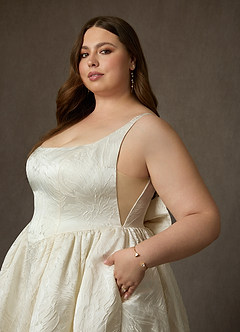 Azazie Skylin Wedding Dresses Antique White Champagne Ball-Gown with Pockets Floral Jacquard Dress image13