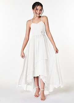 Azazie Catalina Junior White A-Line Ruched Chiffon Dress image1