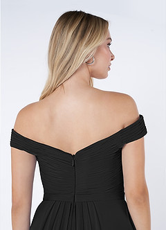 Azazie Audrianna Brautjungfernkleider Wandelbar A-Linie Schulterfrei gerafft Chiffon Kleid Schwarz image6
