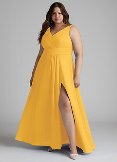 Azazie Karina Bridesmaid Dresses Marigold A-Line Pleated Chiffon Dress image6