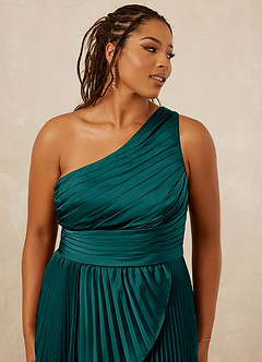 Christian Siriano Bridal for Azazie 1008 Bridesmaid Dresses Peacock A-Line One Shoulder Stretch Satin Dress image12