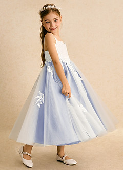 Azazie Coraline Sukienki dla dziewczynek sypiących kwiaty Linia A Koronka Sznurówka Długość kostki Sukienka image5