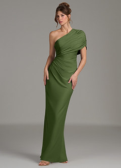 Azazie Essence Bridesmaid Dresses Olive Sheath One Shoulder Premium Stretch Jersey Dress image1
