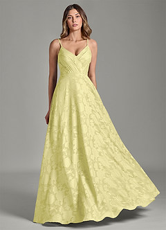 Azazie Amani Robes de demoiselle d'honneur Robe Trapèze en Blumen-Burnout Plissée Sorbet Citron image5