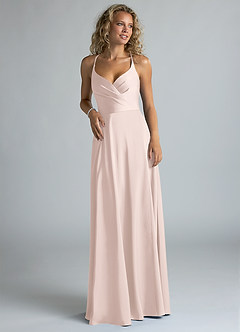 Azazie Davis Robes de demoiselle d'honneur Robe Trapèze en Satin extensible Plissée Rose Pâle image4