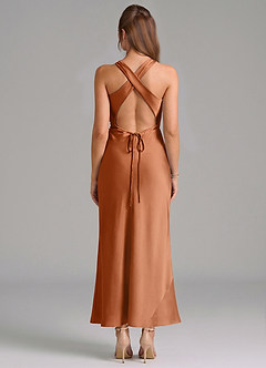 Azazie Evadne Bridesmaid Dresses Copper Sheath Pleated Stretch Satin Dress image5
