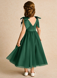 Azazie Serene Abiti da Ragazza di Fiori Abito Principessa in Raso Opaco Fiocco Verde Scuro image3