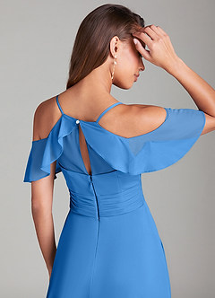Azazie Dakota Bridesmaid Dresses Blue Jay A-Line Off the Shoulder Mesh Dress image2