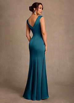 Azazie Franny Mother of the Bride Dresses Ink Blue Sheath Lace Stretch Satin Dress image2