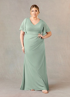 Azazie Selah Mère de la mariée Robes Robe Trapèze en Maille Col en V froncé Agave image6