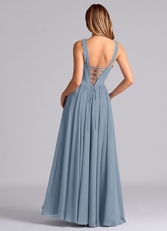 Azazie Delmie Bridesmaid Dresses Dusty Blue A-Line Corset Chiffon Dress image6